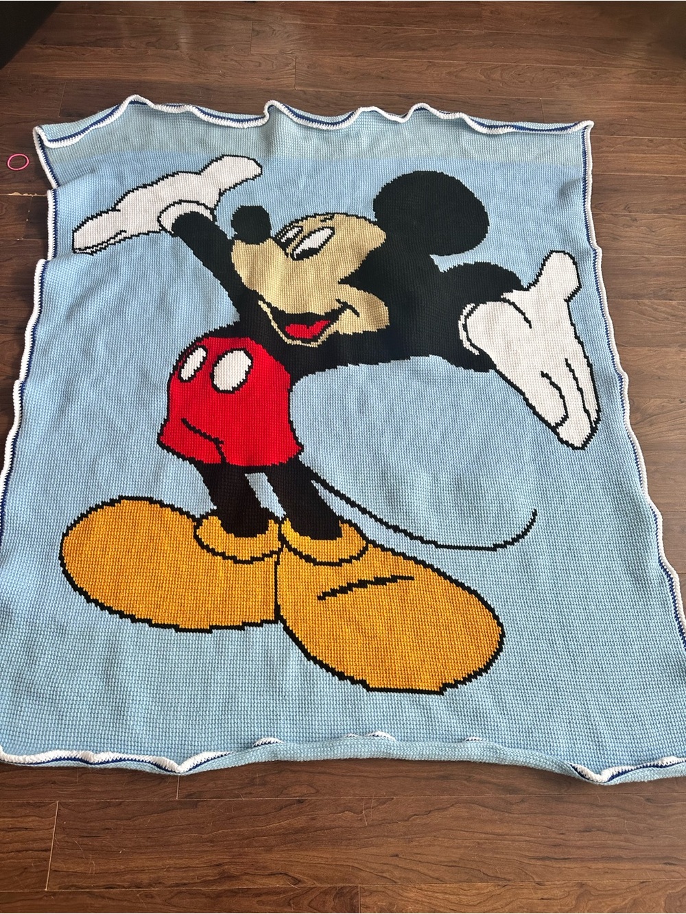 Hand crocheted mickey vintage blanket 64”x58”